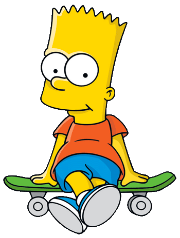 Picture of cartoon charactor Bart Simpson sitting on a skateboard